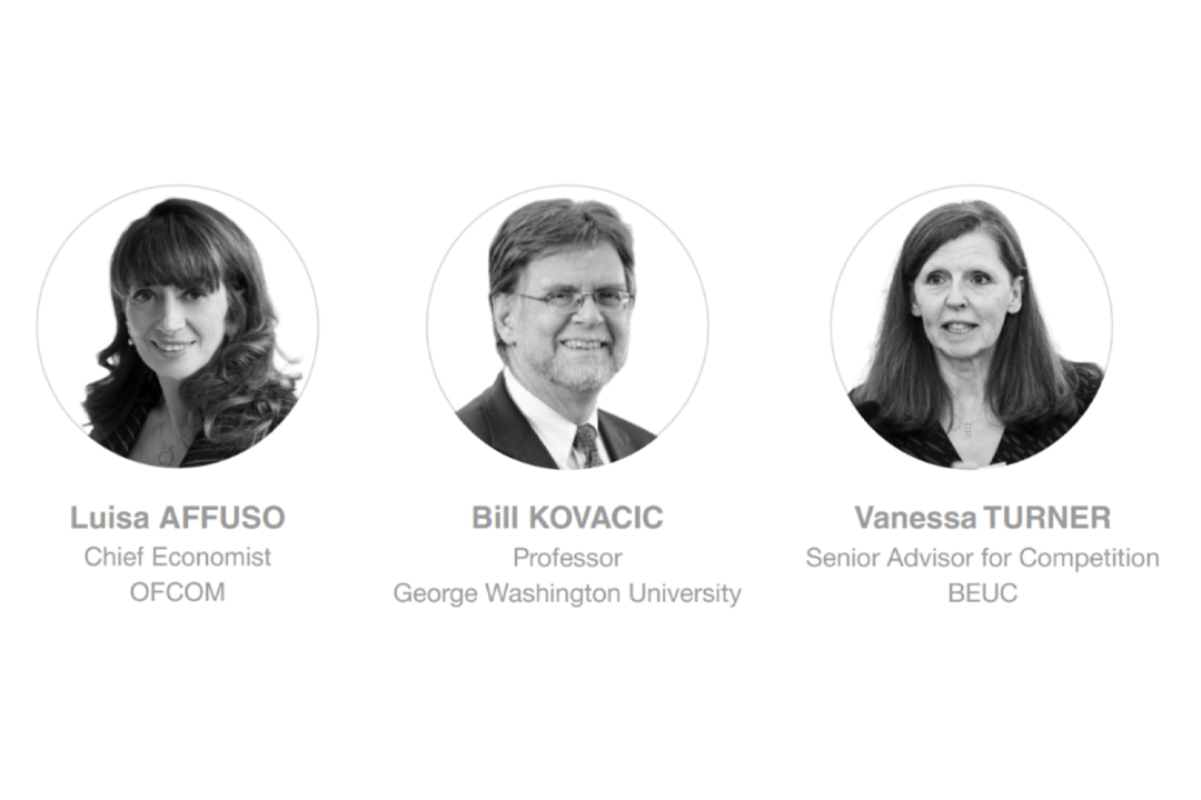 From left to right: Luisa Affuso (Chief Economist, OFCOM), Bill Kovacic (Professor, GW Law), Vanessa Turner (Senior Advisor for Competition, BEUC)